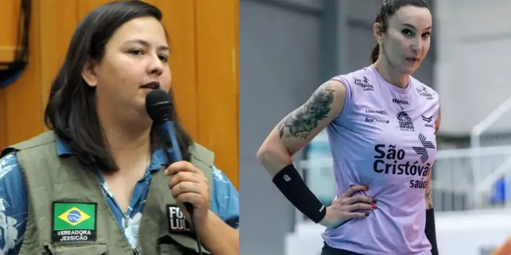 Vereadora Jessicão (à esquerda) apresentou proposição aprovada pela maioria da Casa para proibir participação da atleta Tifanny Abreu (à direira), do Osasco Voleibol Clube