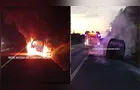 Van que transportava banda pega fogo na BR-376 em Imbaú