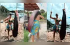 Empresária fisga pirarucu de 65 kg com vara comum em lagoa de Linhares