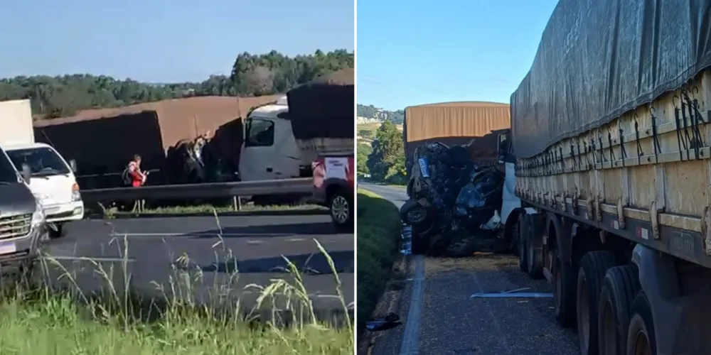 A colisão envolveu caminhões e carros, com um veículo ficando prensado