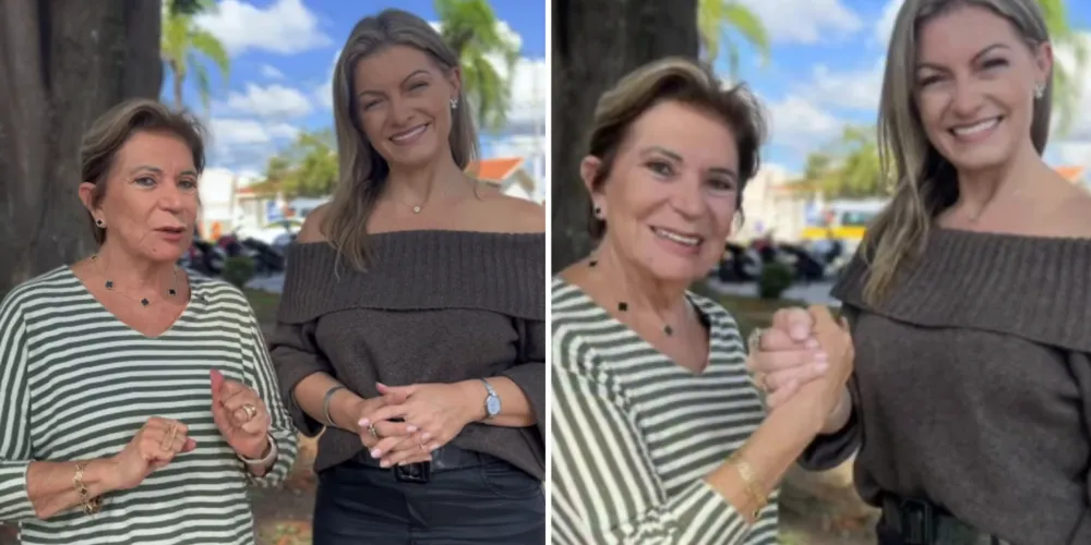 Prefeita Elizabeth Schmidt (União) junto com a pré-candidata à deputada federal, Aine Sleutjes (PL)