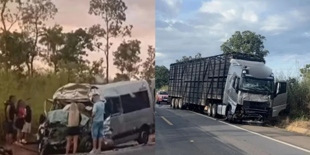 O acidente envolveu uma van, um caminhão e uma caminhonete