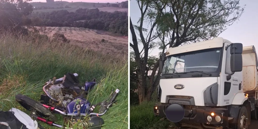 O acidente envolveu um caminhão Ford Cargo 2629 e uma motocicleta Honda CG 150
