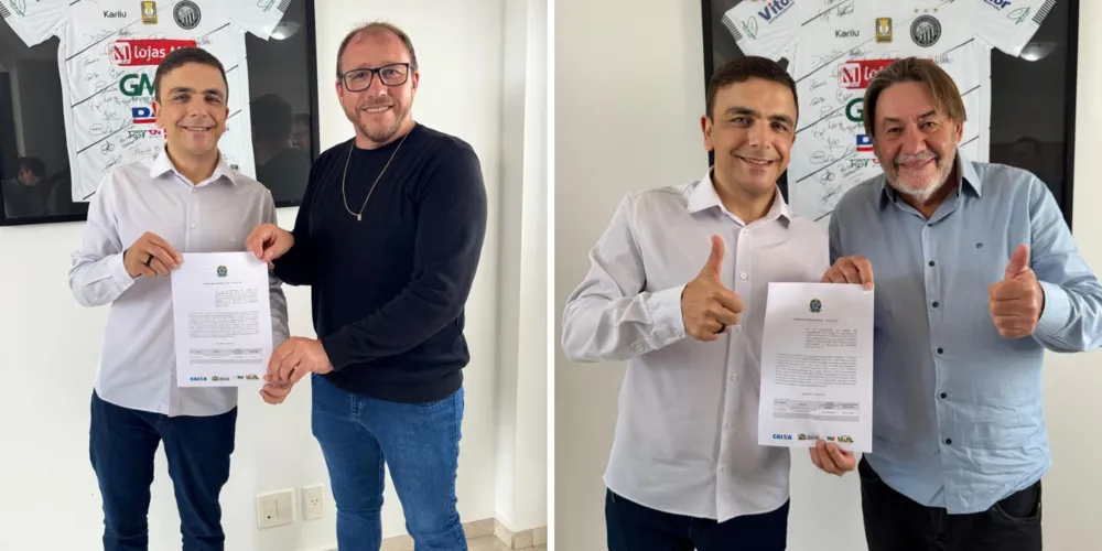 Aliel Machado ao lado dos prefeitos Laercio Cipriano e Ivanor Müller