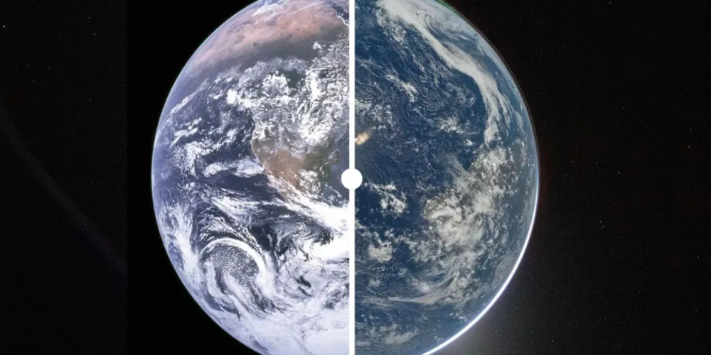 Comparação das fotos de Apollo 17 (esquerda) e Artemis II (direita)