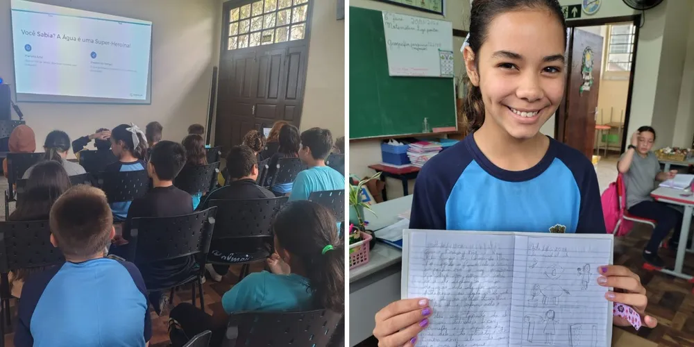 A classe assistiu ao conteúdo do Vamos Ler e realizou rodas de conversa sobre o uso consciente da água, seguidas da produção de desenhos representando diferentes formas de utilização no cotidiano