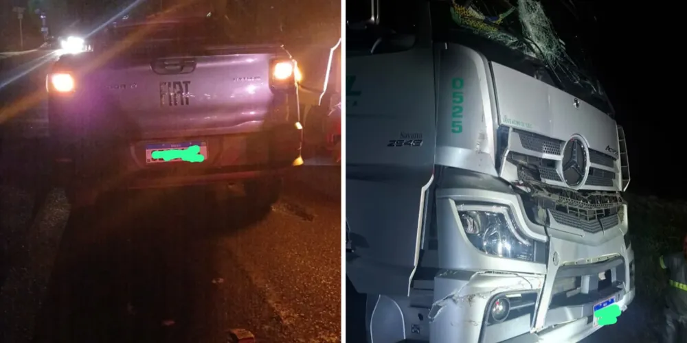 Uma pessoa ficou ferida no acidente envolvendo dois caminhões e um carro na PR-151, em Carambeí