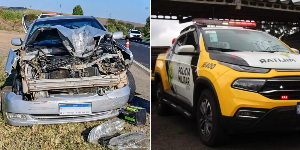 Frente do carro ficou completamente danificada