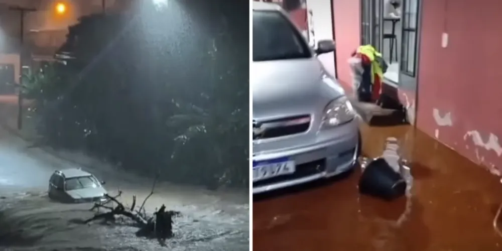 Imagens mostram vias alagadas e carros ilhados