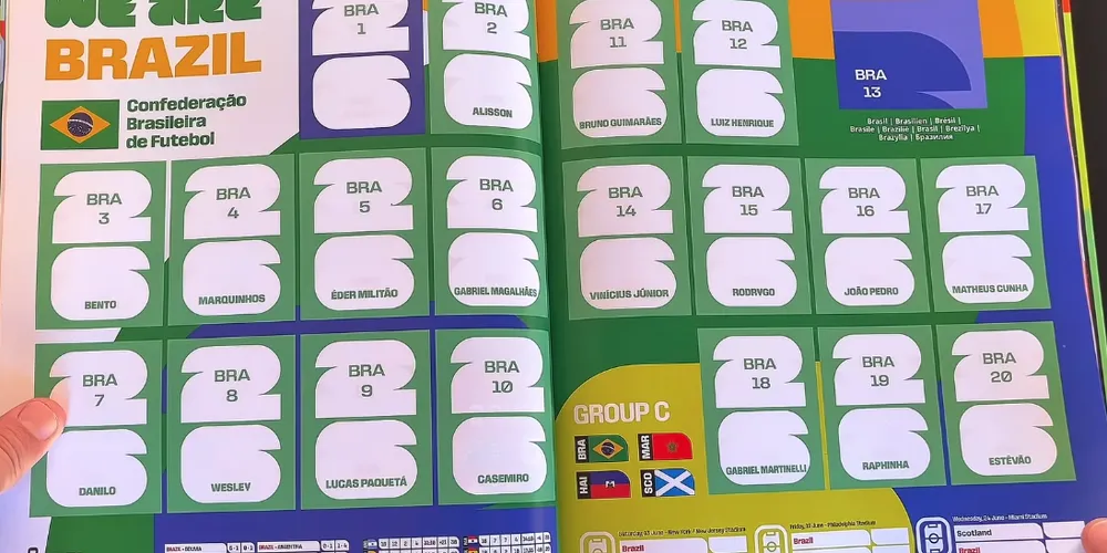 Página da Seleção Brasileira no álbum da Copa do Mundo