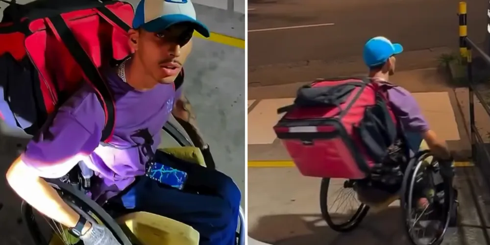 Igor Henrique utiliza sua cadeira de rodas para trabalhar como entregador de aplicativo