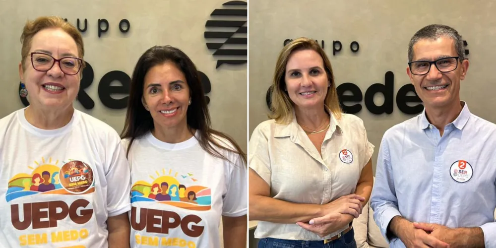 Da esquerda para a direita: a chapa 1 'UEPG sem medo', com as candidatas Marilisa Oliveira e Jeaneth Nunes; a chapa 2 'Ser UEPG', com os candidatos Adriana Campagnoli e Ivo Demiate