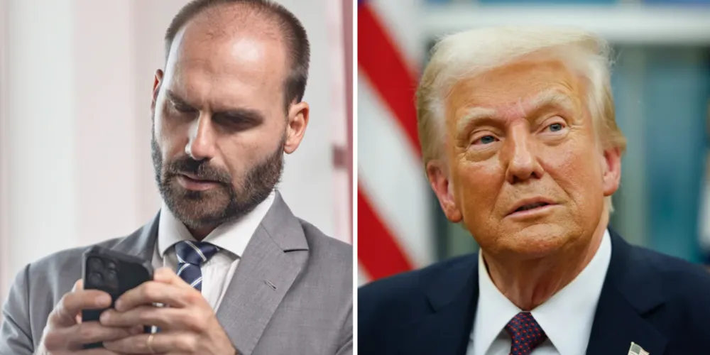 O ex-deputado Eduardo Bolsonaro e o presidente dos EUA Donald Trump