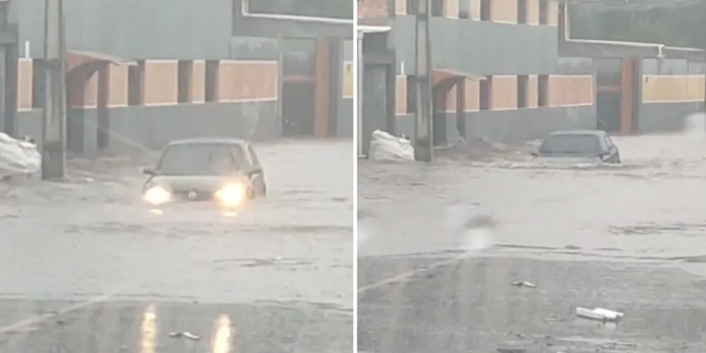 Imagens enviadas por moradores mostram o carro praticamente submerso