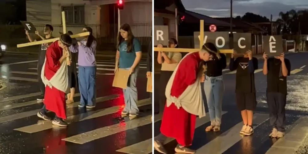 A encenação faz parte das atividades da Semana Santa e teve como objetivo lembrar o significado religioso da data