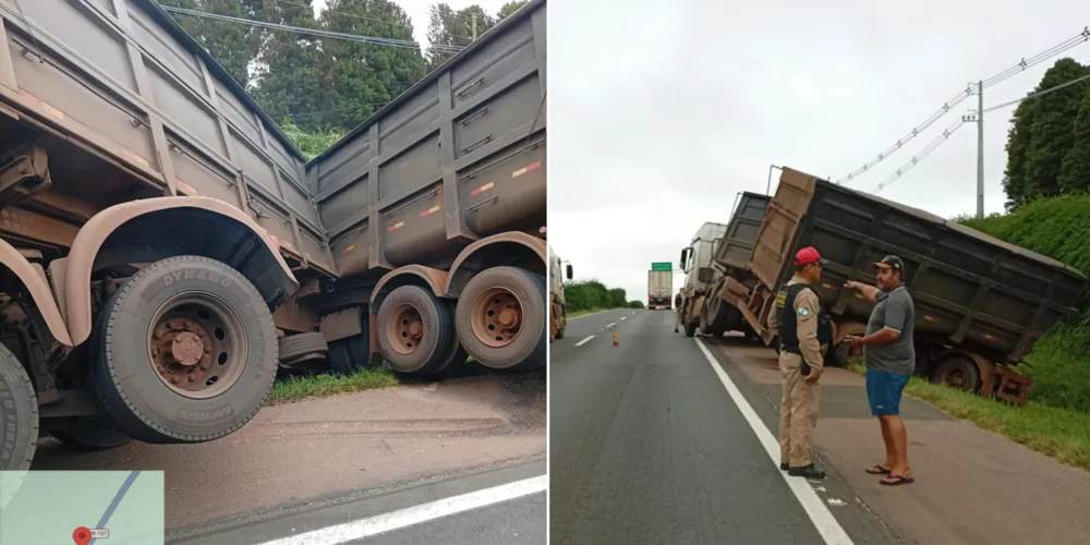 O veículo envolvido foi um caminhão Mercedes-Benz Acros, com placas de São Paulo