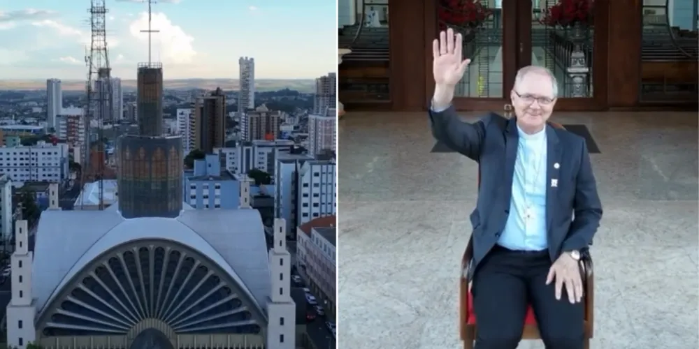 No vídeo publicado, Dom Bruno Versari aparece em frente à Catedral