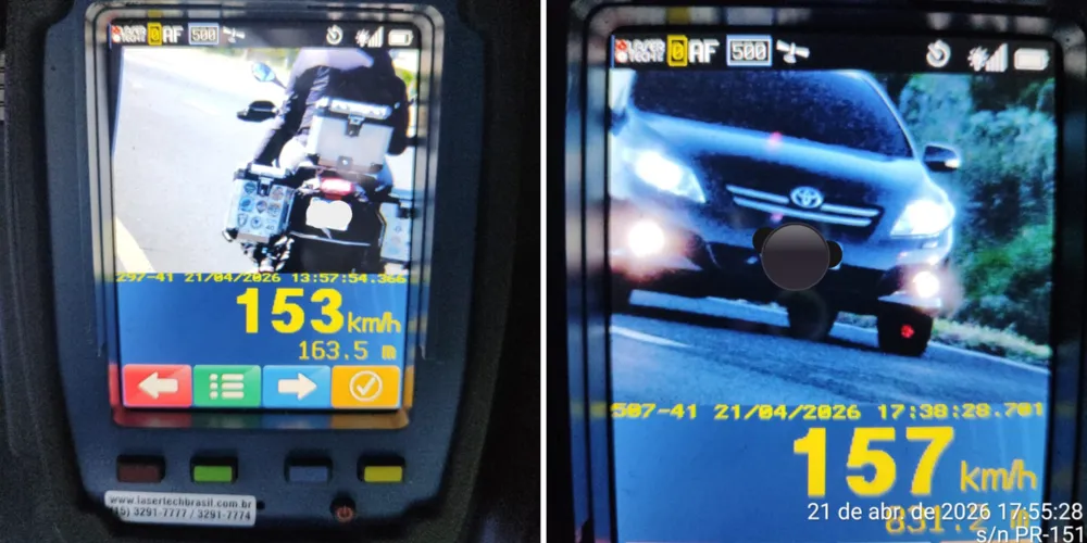 O flagrante mais grave ocorreu na PR 151, onde um motorista foi registrado a 157 km/h