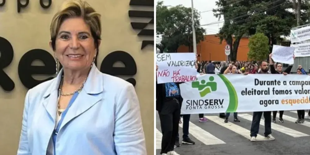 A prefeita Elizabeth discute o ato de estado de greve do Sindicado dos Servidores de Ponta Grossa (Sindserv)