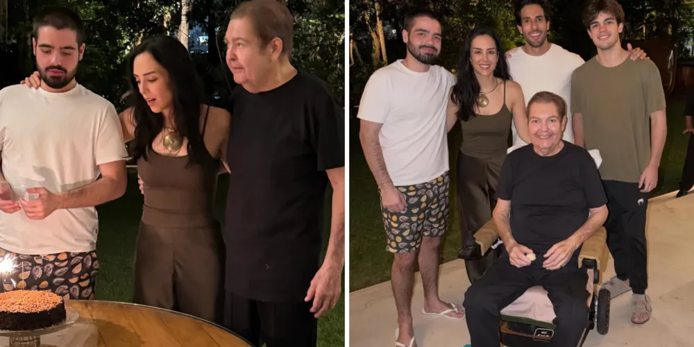 Faustão posa para foto ao lado da família