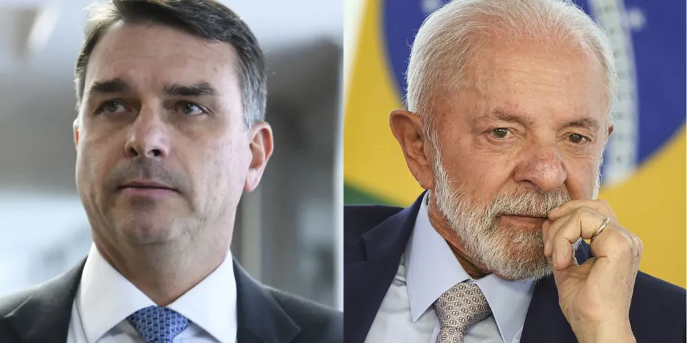 O senador Flávio Bolsonaro (à esquerda) e o presidente Luiz Inácio Lula da Silva (à direita)
