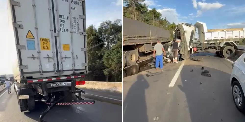 Dois caminhões estão envolvidos no acidente.