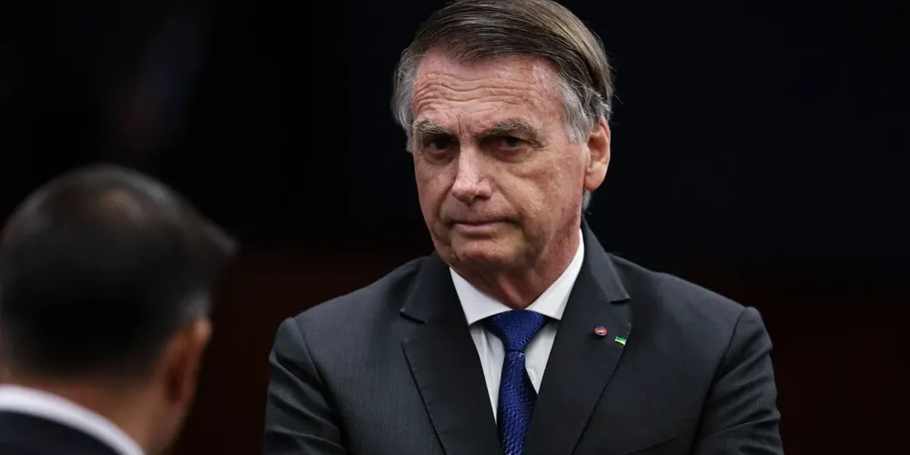 O ex-presidente Jair Bolsonaro durante o interrogatório da ação sobre o plano de golpe de Estado, no STF
