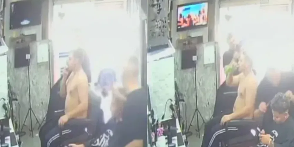 As imagens de câmera de segurança do local flagraram o momento em que a confusão começ