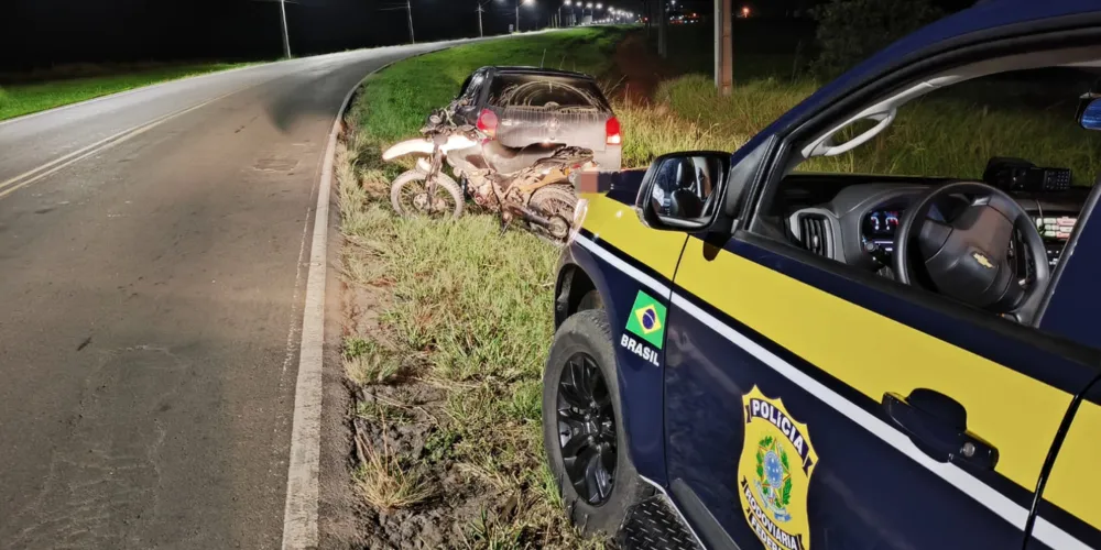 Após o atendimento da ocorrência em Imbituva, os veículos VW Gol e Shyneray XY 150 foram reoclhidos ao pátio da Polícia Rodoviária Federal