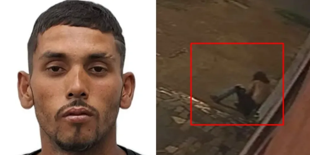 Suspeito foragido e vítima no momento do ataque