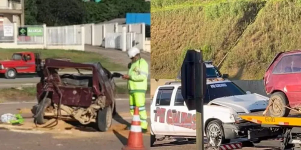 Com o impacto, a passageira do carro foi lançada para fora do veículo