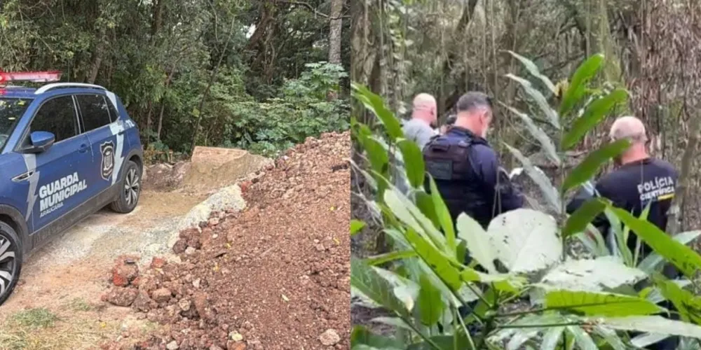A Guarda Municipal e a Polícia Científica chegaram à cena em que foi encontrado o corpo da mulher morta, em Araucária