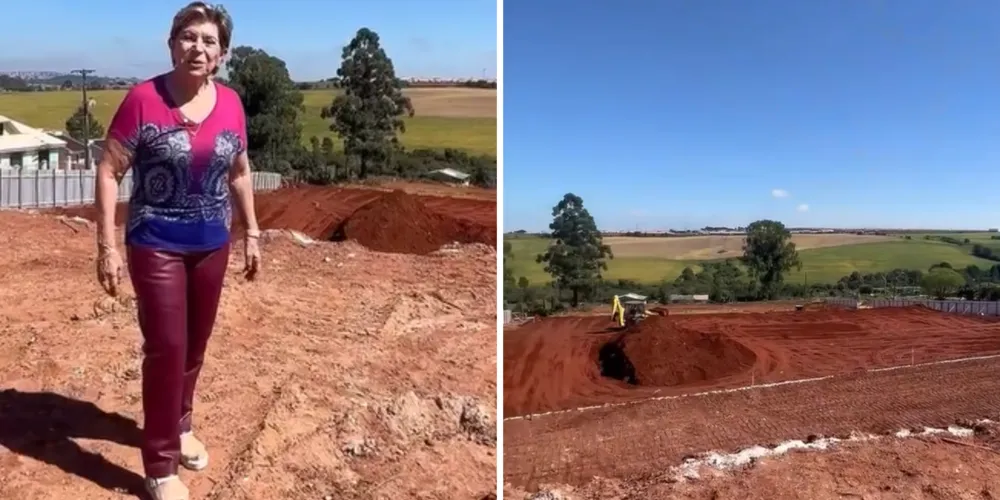 Prefeita Elizabeth Schmidt em visita a obra da nova escola estadual no bairro Neves