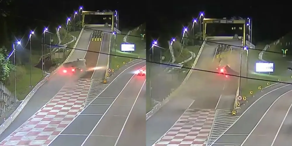 Após entrar no dispositivo de segurança, o veículo não conseguiu se manter estável e tombou