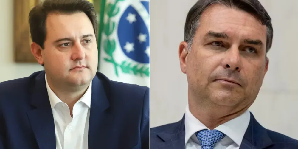 O governador Ratinho Junior (PSD) e o senador Flávio Bolsonaro (PL)