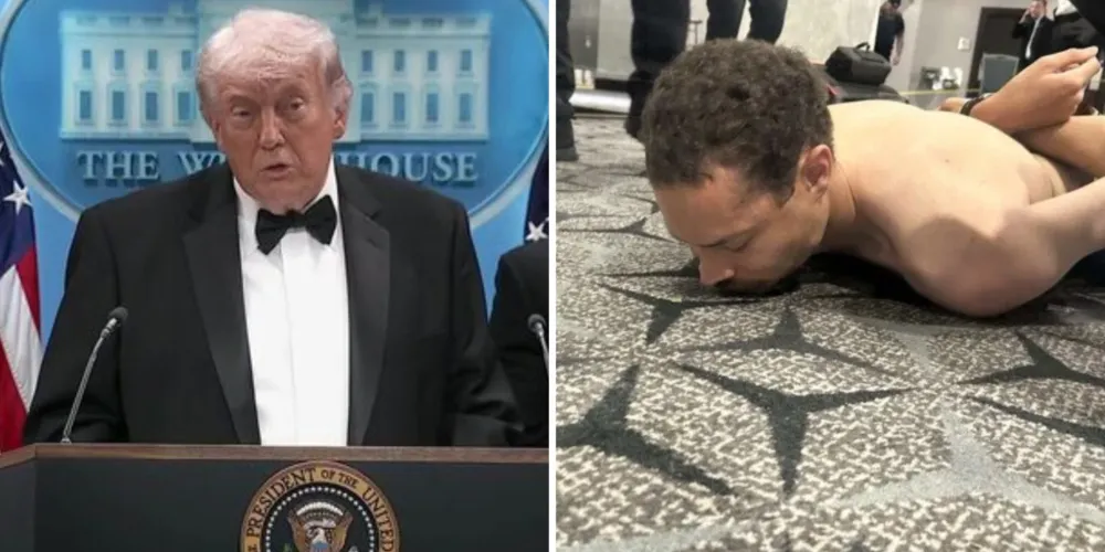 O presidente Donald Trump e o homem responsável pelo ataque durante jantar de correspondentes da Casa Branca