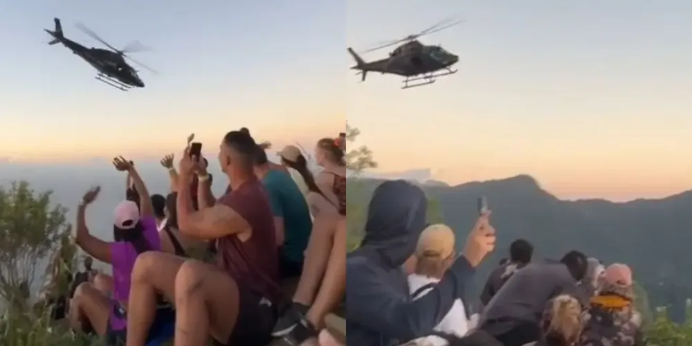 Um grupo de turistas ficou ilhado no topo do morro