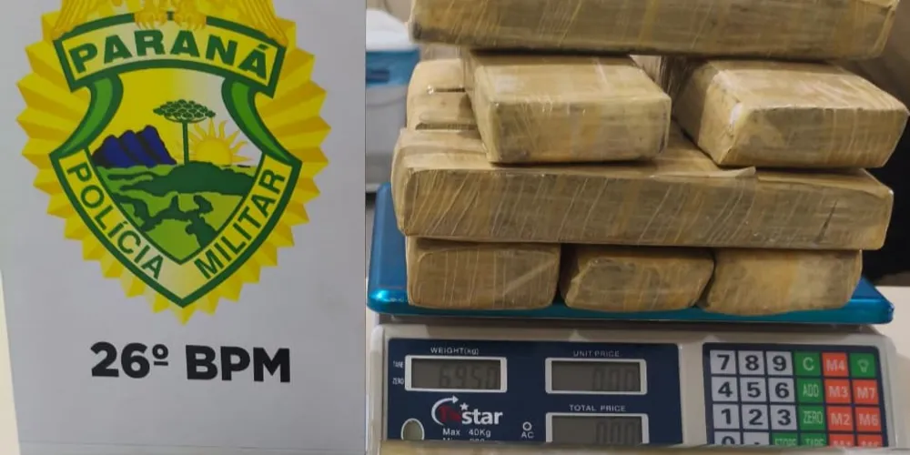Durante as buscas, foi encontrada uma mala com nove tabletes de maconha, totalizando 6,950 kg