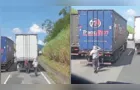 Vídeo mostra homens furtando caminhões em movimento na divisa entre o Paraná e SP