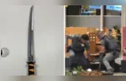 Homem com espada é imobilizado por PMs com arma de choque no Aeroporto de Viracopos