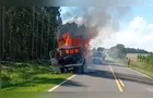 Caminhão pega fogo na PR-438 e mobiliza Guarda Municipal e Bombeiros em PG