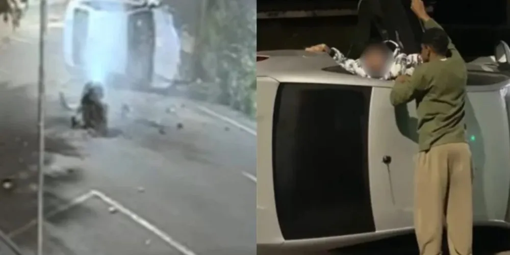 O impacto foi tão forte que o motor soltou fumaça a metros do veículo