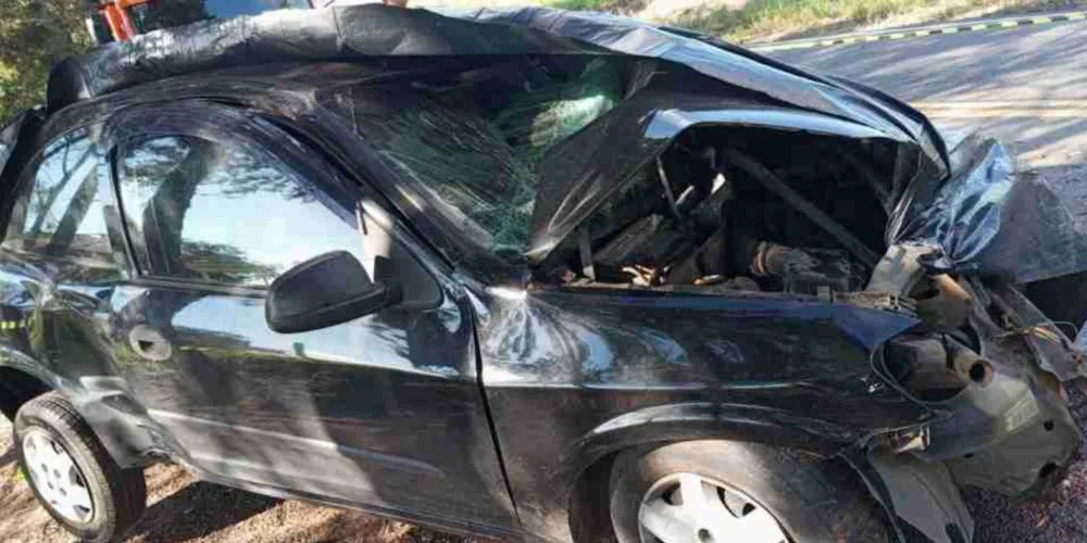 O carro perdeu o controle, saiu da pista e colidiu com uma árvore