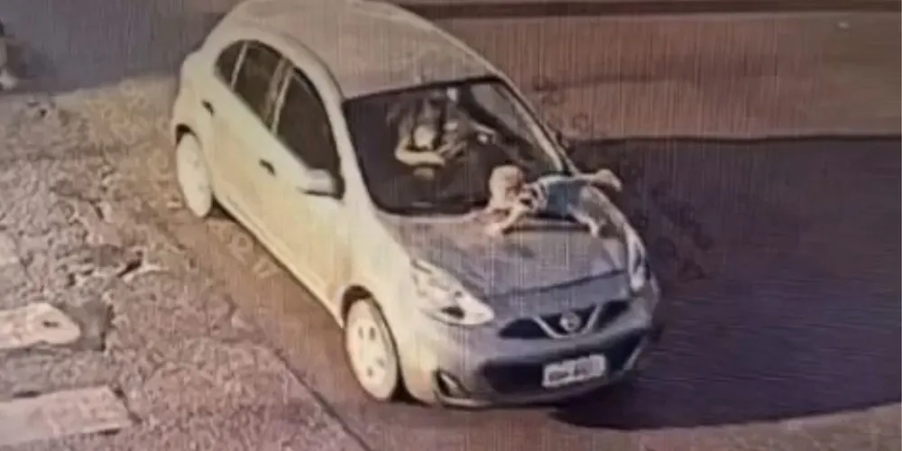 A criança permaneceu sobre o capô do automóvel por uma longa distância após o impacto