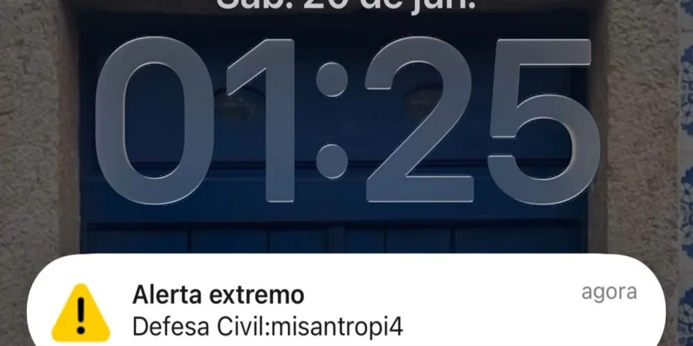 A mensagem foi enviada como alerta extremo da Defesa Civil