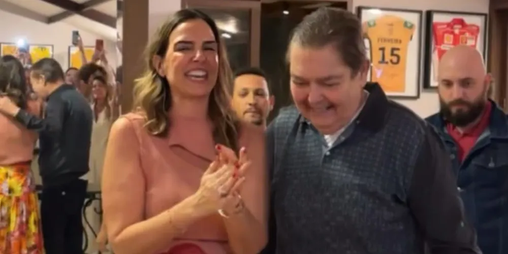 Luciana Cardoso e Faustão em festa de aniversário
