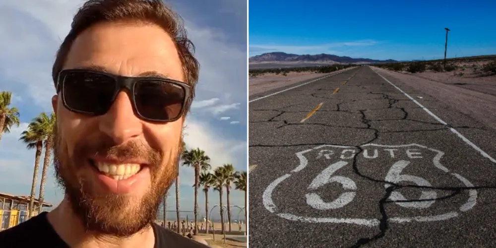 Motociclista chegou ao Píer de Santa Mônica, na Califórnia, ponto que marca o fim da histórica Rota 66 e, para ele, o início de uma nova aventura