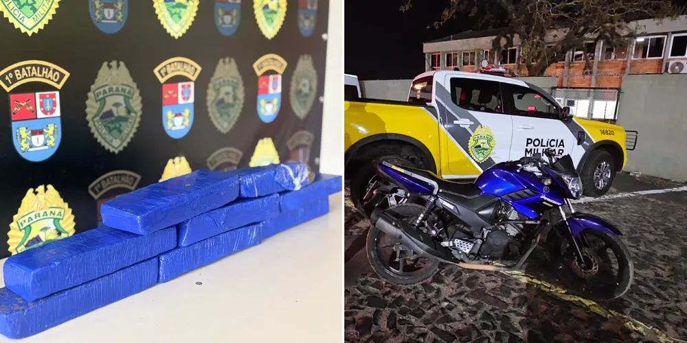 Motocicleta e drogas apreendidas