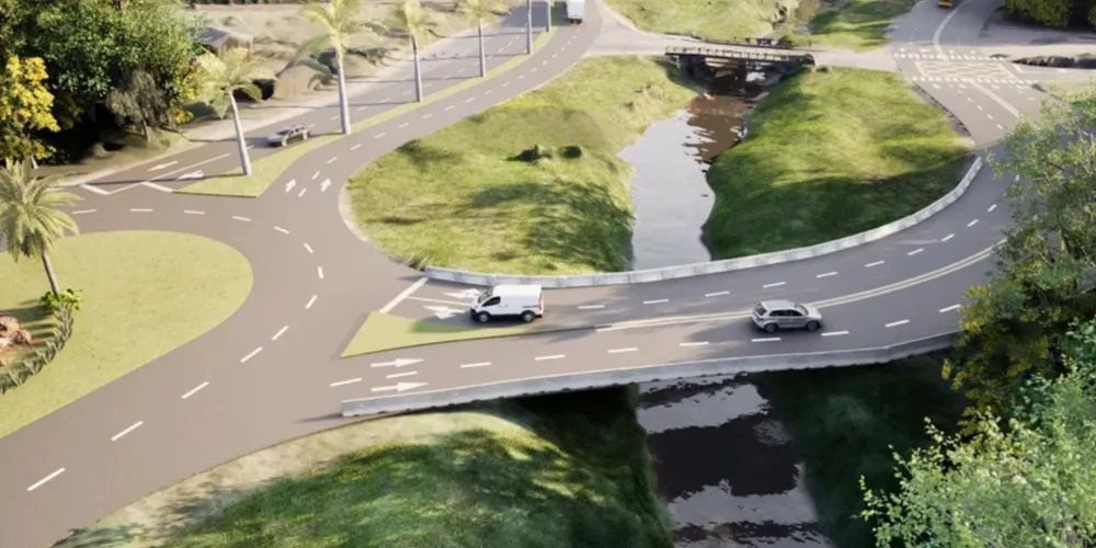 O projeto final contempla um novo viaduto sobre a linha férrea, a duplicação do segundo trecho da Valério Ronchi, uma nova ponte sobre o Rio Verde e duas novas rotatórias