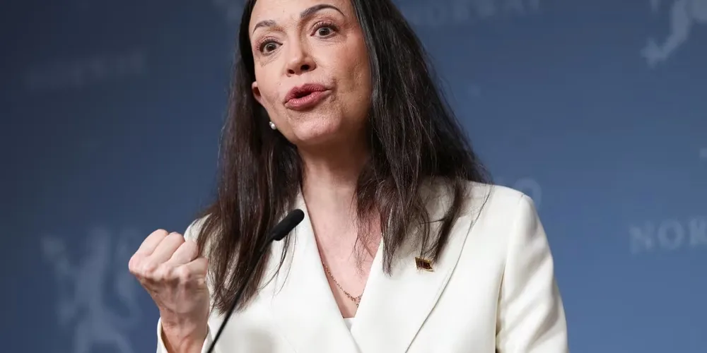 A ganhadora do Prêmio Nobel da Paz e líder da oposição venezuelana, María Corina Machado